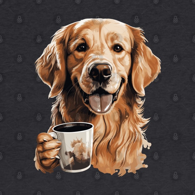 Golden Retriever Drinking Coffee by Graceful Designs